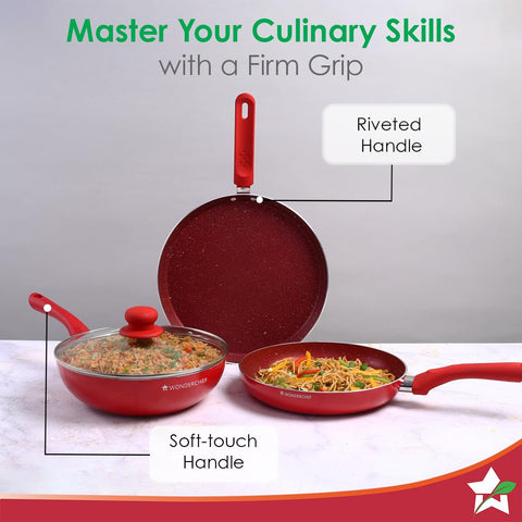 Wonderchef Royal Velvet 4-Piece Cookware Set | Red, Induction Ready