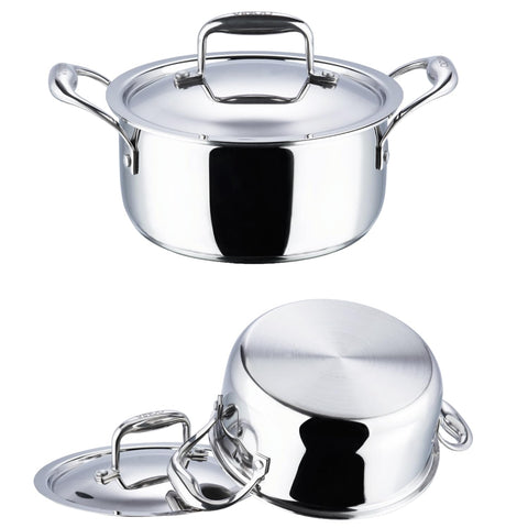 Vinod Platinum Triply Stainless Steel Saucepot with Lid 5L (24 cm) | 2.5 mm Thick Base | Multi-Purpose Biryani & Curry Pot | Induction & Gas Stove Compatible | 5 Year Warranty – Silver