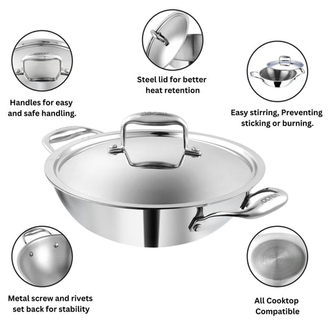 Vinod Platinum 32cm Triply Kadai - 5.5L Heavy Bottom Induction Pot
