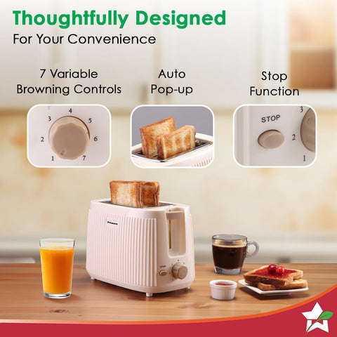 Wonderchef Regalia 2-Slice Pop-up Toaster with Lid Cover, 7 Browning Options for Golden Crispy Bread Toasts, Mid-Cycle Cancel Function, Slide-out Crumb Tray, 2-Yr Warranty, Ivory, Electric Toaster