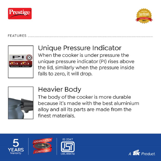 Prestige Deluxe Plus 3 Litre Hard Anodised Pressure Cooker Handi, Black