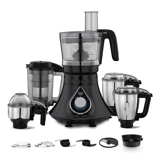 Preethi Zodiac Cosmo Mixer Grinder+ Food Processor I 750 Watt I 2yr Guarantee & Lifelong Free Service I 5 Jars (Super Extractor juicer Jar & Master Chef + Food Processor Jar), Black (MG236)