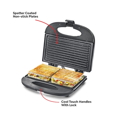 Prestige PGFSP - Spatter Coated Non-stick Sandwich Toasters With fixed Grill Plate, Black