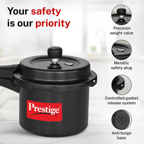 Prestige 3 Litre Hard Anodised Popular Svachh Outerlid Pressure Cooker|Deep Lid for spillage Control|Gas compatible|Gasket Release System|Metallic Safety Plug|5 years warranty|ISI Certified