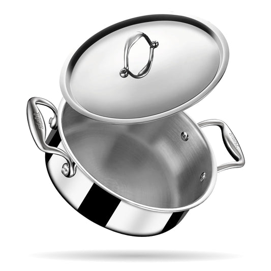 Stahl Triply Stainless Steel Artisan Cook & Serve Casserole with Lid, 4822, 22cm, 3 liter (Serves 4 People)