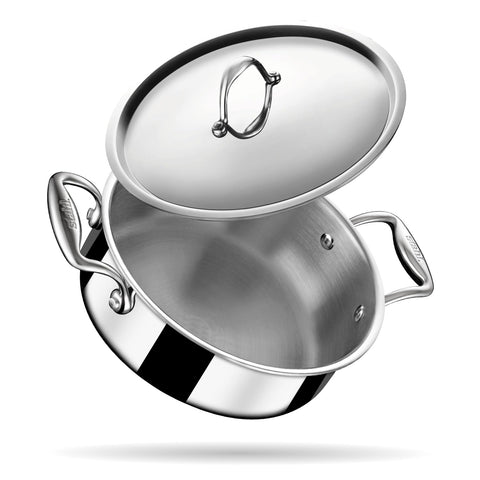 Stahl Triply Stainless Steel Artisan Cook & Serve Casserole with Lid, 4822, 22cm, 3 liter (Serves 4 People)