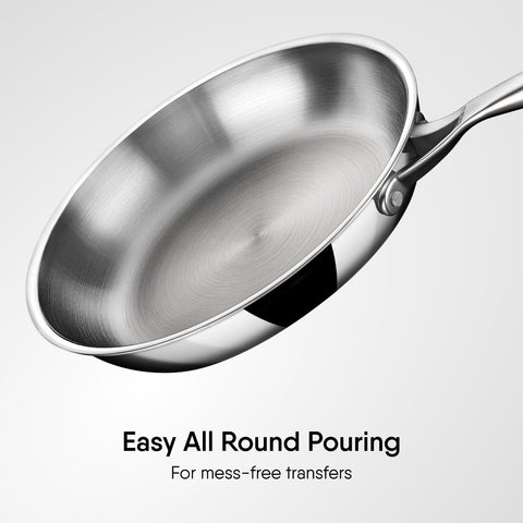 Stahl Artisan Triply Stainless Steel Fry Pan with Lid, Induction & Gas Stove Compatible Frying,Omelette, Egg 1.3 L, 22 cm