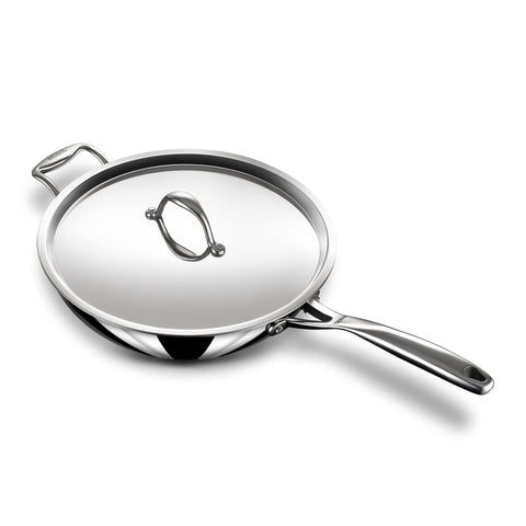 Stahl Triply Stainless Steel Artisan Hybrid Deep Frypan with Lid, 6722, 22cm, 1-Piece, Silver