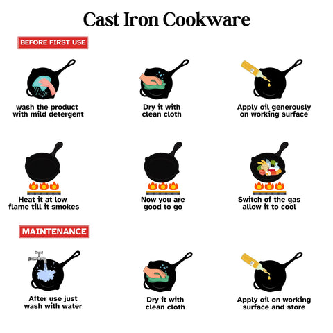 Vinod Legacy Pre-Seasoned Cast Iron Kadai with Glass Lid – 26 cm | Naturally Stick Free | Cooking Kadhai for Deep Frying | Big Size | 100% Pure | Toxin Free | Safety Sleeve