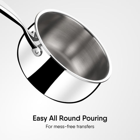 Stahl Artisan Triply Stainless Steel Belly Sauce Pan with Lid, Milk Pan, Stainless Steel Tea Pan, Induction & Gas Stove Compatible, 1.6 L,16 cm