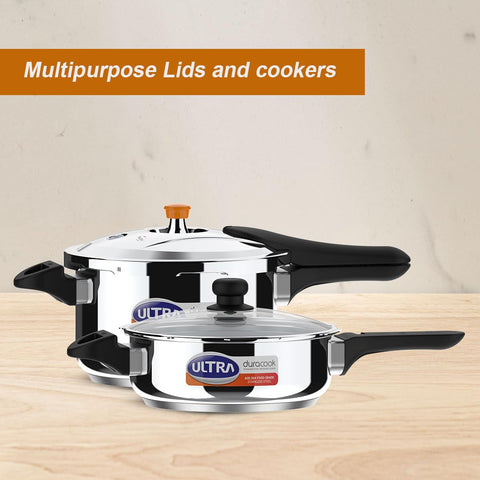 Ultra Duracook Junior Celebrations pack of 3.5L & 5.5L Pressurecooker,Gifting,SS304 FoodGrade,Interchangeable Lids,Frothcollector,Induction,3LayerCompositeBase,solid Bakelite handles,ISI,10Y Warranty
