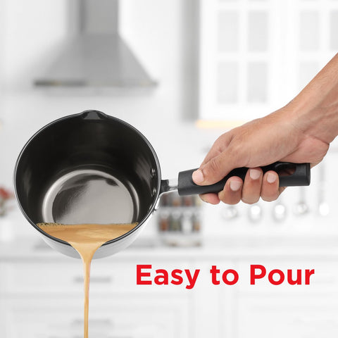 Vinod Black Pearl Hard Anodised American Non Stick Saucepan - 1 Litre, 14cm | 3.25mm Thickness | Metal Spoon Friendly | Easy to Pour | 2 Year Warranty | Toxin Free - Black