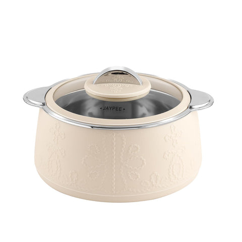 Jaypee Fabrene Serving Set Casserole Set of 3 PUF Insulated |Inner Stainless Steel |Anti Lock Lid Toughened Glass | Hot Box for Serve Chapatti, Dishes, 1000+1500+2000 ml, Ivory