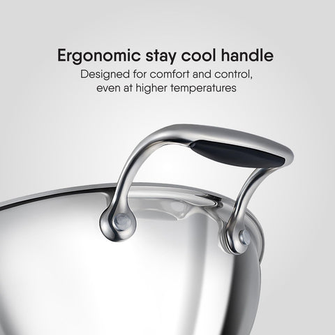 Stahl Artisan Schild | 24 cm Kadhai Triply Stainless Steel + PEEK-Reinforced Non-Stick Kadhai | Induction & Gas Compatible | with Glass Lid | 5-Year Warranty