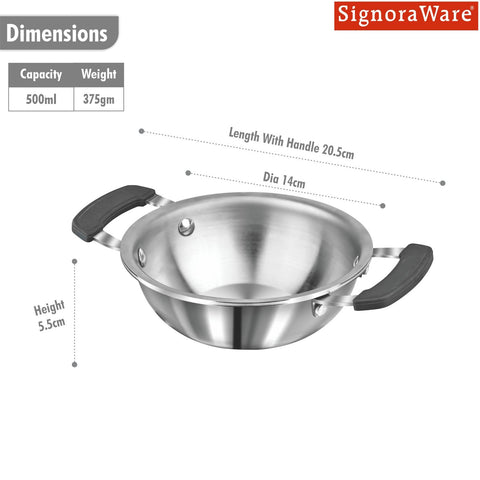 SignoraWare Artista Stainless Steel Cookware Mini Kadhai |Ideal for Pakoras, Sautéed vegetables, Aloo fry or Small Portions Of Fritters | Best for Frying & Roasting Spices |Great for Melting & Mixing