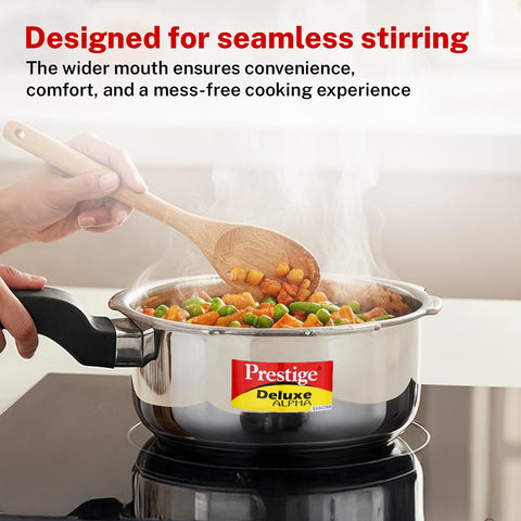 Prestige 2 Litre Stainless Steel Deluxe Alpha Svachh Outer Lid Pressure Cooker | 10Y Warranty | Deep Lid for Spillage Control | TRIPLY Base | Gasket Release System | Gas & Induction Compatible | ISI