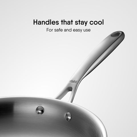 Stahl Artisan Triply Stainless Steel Fry Pan with Lid, Induction & Gas Stove Compatible Frying,Omelette, Egg 1.3 L, 22 cm