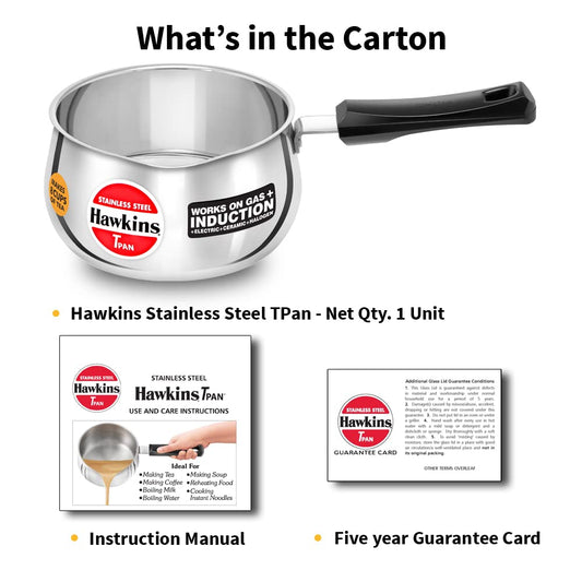 Hawkins 2 Litre Tpan, Stainless Steel Tea Pan, Induction Sauce Pan, Chai Pan, Saucepan, Silver (SST20)