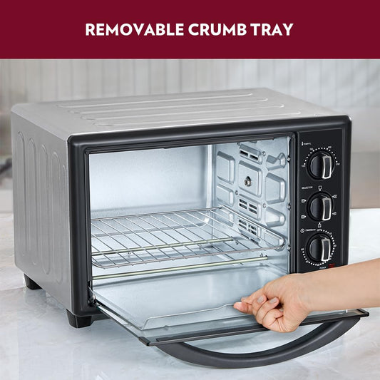 Borosil Prima Pro 30 L Oven Toaster Griller | 1500W, Motorized Rotisserie, 5 Stage Heating Option | Pizza Oven, Cake Oven for Baking | 2 years Warranty