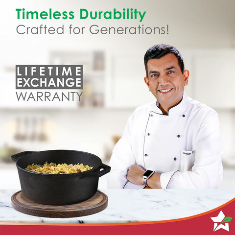 Wonderchef Forza 25 cm Cast-Iron Casserole with Lid | Pre-Seasoned Cookware | Induction Friendly | 4.7 L | 3.8 mm with Lifetime Exchange Warranty