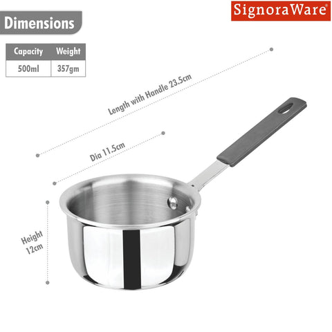 SignoraWare Artista Tri-Ply Stainless Steel Mini Saucepan 10cm | Microwave Safe | Save Energy & Time | Easy to Clean | Heating Milk & Coffee | Ideal for Small batch of Pasta, Noodles & Oats (500ml)
