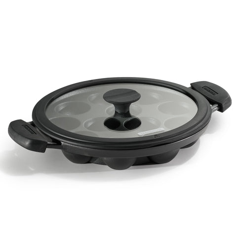 TRAMONTINA Titanex 26 cm Pre-Seasoned Cast Iron Paniyaram/Appe Pan – 12 Pits | Non-Toxic | Induction Ready | Toughned Glass Lid | Snap-on Cool Touch Grips | Superior Heat Retention.