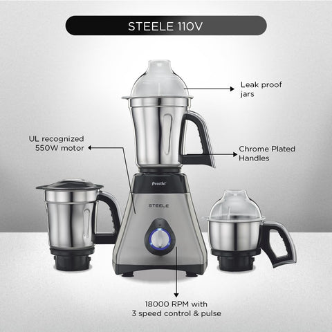 Preethi Steele 110V Mixer Grinder for Kitchen |
