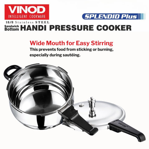Vinod Splendid Plus 3.5L Stainless Steel Handi Cooker | Glass Lid