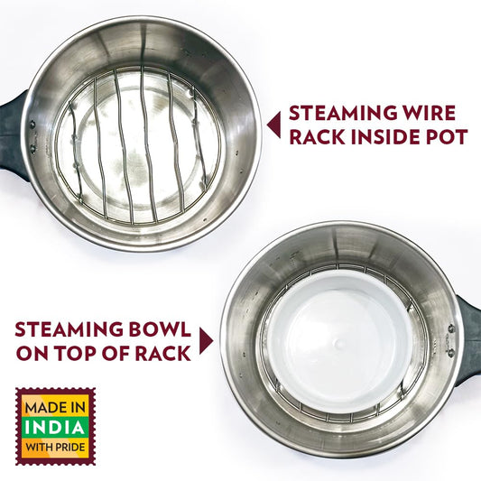 Borosil 1.3L Quick Made in India Electric Steel Kettle with Steamer | Temperature Control Knob, Overheat Protection | For Boiling & Steaming Vegetables, Momo, Egg, Tea, Coffee | 1 Year Warranty