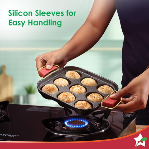 Wonderchef Forza Cast-Iron Paniyarakal | Square | Heavy-Duty Cast-Iron | for Paniyarams, Bondas | Naturally Non-Stick | Uniform Heating, Slow Cooking | Chemical-Free