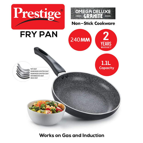 Prestige Omega Select Plus Non-Stick Paniyarakkal with Lid (240 mm, Black)- Gas Top Compatible only and Omega Deluxe Granite Fry Pan, 240mm, Black (36305)