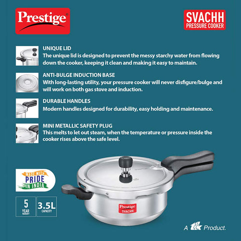 Prestige Svachh Aluminium Outer Lid Pressure Cooker 3.5 L (Silver)