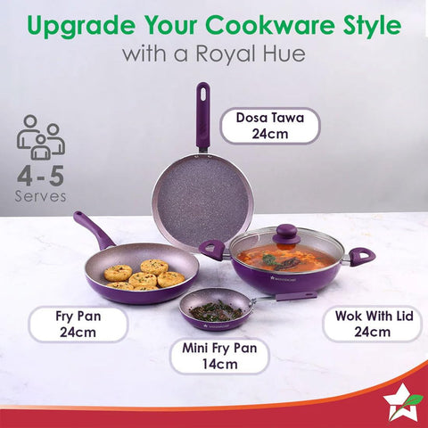 Wonderchef Royal Velvet 5-Piece Cookware Set | Purple, Induction Ready