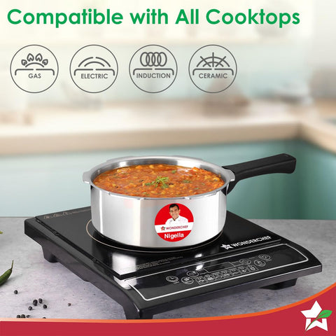 Wonderchef Nigella Triply Stainless Steel Pressure Cooker 2L, Outer Lid, Gas, Induction Compatible & Ceramic Cooktop, ISI Certified, Da Vinci Collection, Uniform Heating, 5-Year Warranty