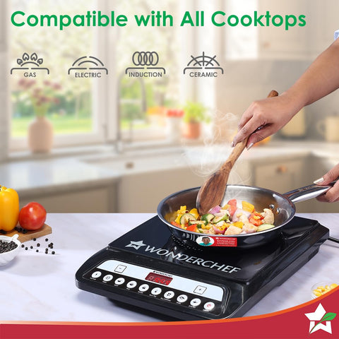 Wonderchef Stella Triply Stainless Steel Fry Pan | 20 cm, 1 litres | Compatible with Gas Stove, Induction, Ceramic Cooktop | Non-Toxic | Uniform Heating | Heavy-Duty Handle | 10-Year Warranty
