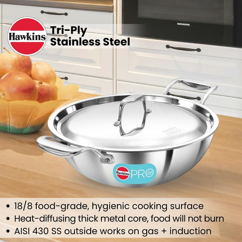 HAW.PRO TRI-PLY SS DEEP FRY PAN 3.5L WITH SS LID PSK35S