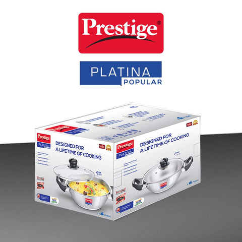 Prestige Platina Popular SS Kadai 240mm - Forged Induction Bottom Base
