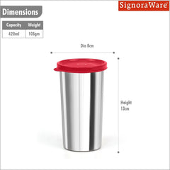 SignoraWare Stainless Steel Tumbler With Lid | Easy to carry | Airtight | Grip & Comfort | Best for Hiking & Travelling | Gym & Fitness | Useful for Office, Workspace & Outgoings ( 420 ml | Red )