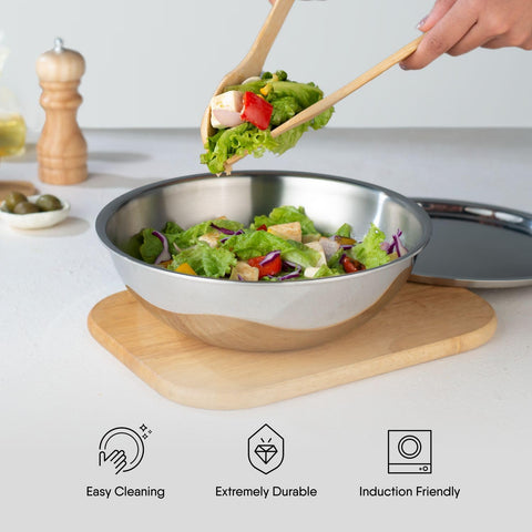 Stahl Artisan Triply Stainless Steel Tasla with Lid, 0.8 L, 16 cm, Kadai Induction Base, Kadhai Without Handle, Induction & Gas Stove Compatible