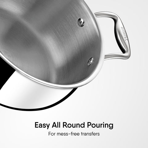 Stahl Triply Stainless Steel Sauce Pot with Lid I Stainless Steel Belly Casserole | Tri Ply Biryani Pot with Induction Base | Artisan 4178, Dia 18 cm, 2.4 L (Serves 3 People)