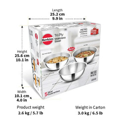Hawkins Kitchen Gift Pack 2024, Set of 1.5 Litre, 2 Litre and 2.5 Litre Triply Stainless Steel Metro Kadhai, Tasla, Kadai, Silver (24STGP)