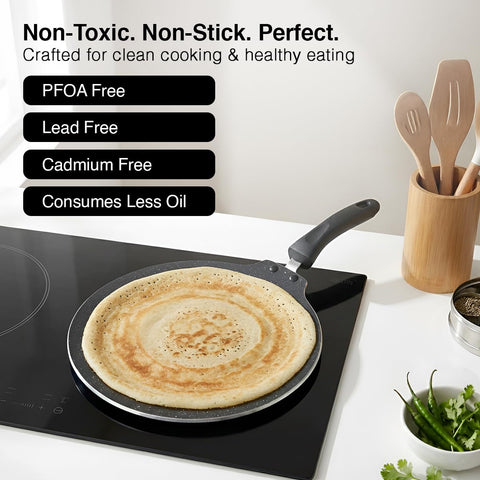 Prestige Omega Granite Non-Stick Dosa Tawa 30cm | Extra Thick Base (4.88 mm) | 5-Layer Coating | Gas & Induction Compatible | PFOA Free | Metal Spoon Friendly | Dishwasher Safe | 2Y Warranty | ISI