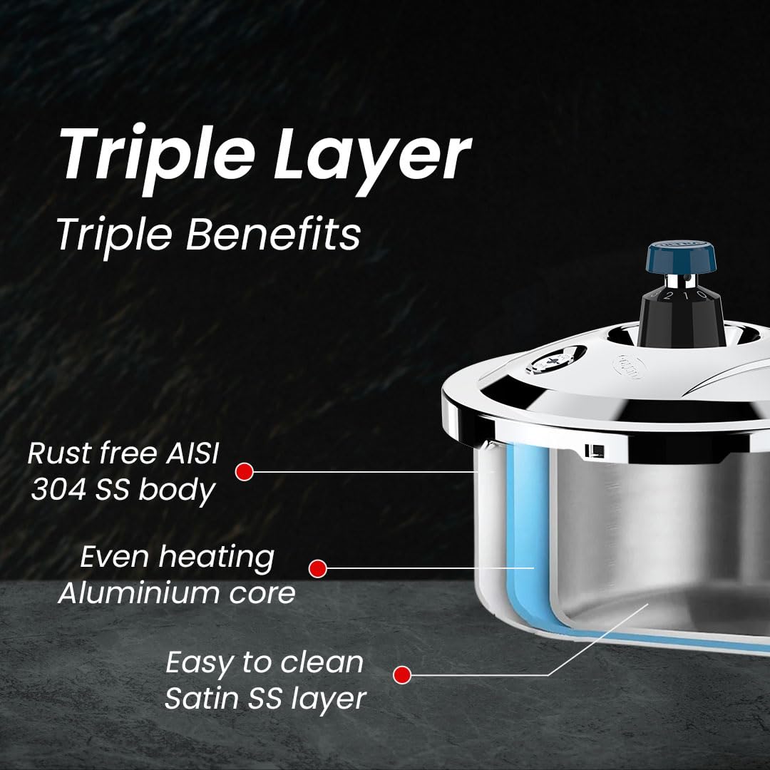 Ultra Triply Krono 2 Litre SS Pressure Cooker | 5 Yr Warranty