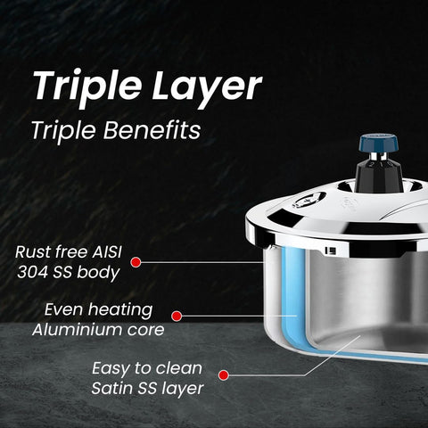 Ultra Triply Krono 2 Litre SS Pressure Cooker | 5 Yr Warranty