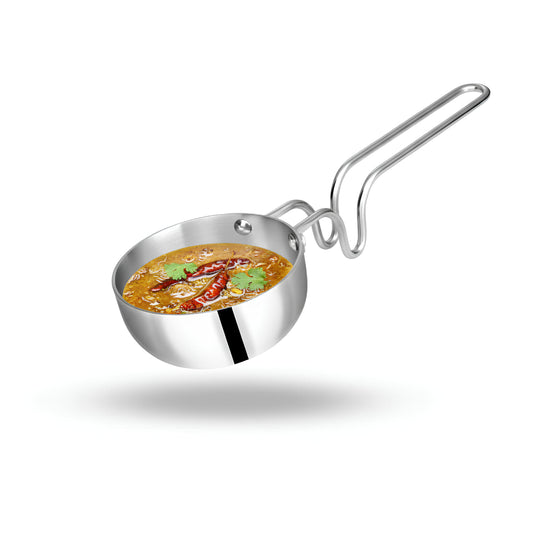 Zira Triply Heavy Duty Stainless Steel Tadka Pan 12 cm | 400 ml | 2.5 mm Thick Base for Even Heating | Induction & Gas Friendly Triply Cookware | Durable Steel Tadka Pan for Tempering Spices and Ghee