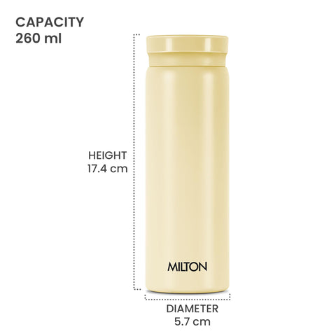 Milton Minimate 260 Thermosteel Insulated Water Bottle, 260 ml, Ivory | Hot and Cold | Leak Proof | Office Bottle | Sports | Home | Kitchen | Travel | Easy to Carry | Rust Proof