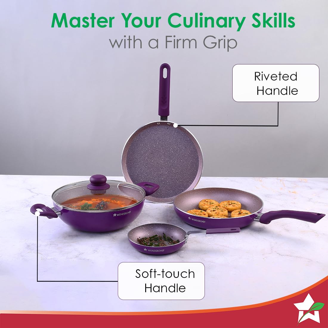 Wonderchef Royal Velvet 5-Piece Cookware Set | Purple, Induction Ready