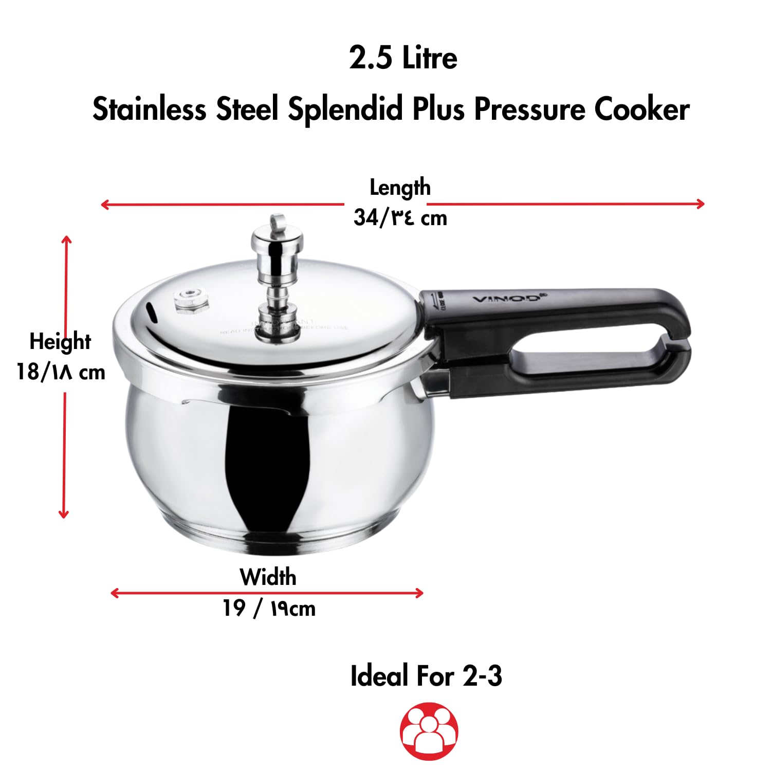 Vinod Splendid Plus 2.5L Handi Pressure Cooker - Induction & Gas