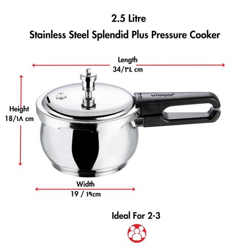 Vinod Splendid Plus 2.5L Handi Pressure Cooker - Induction & Gas