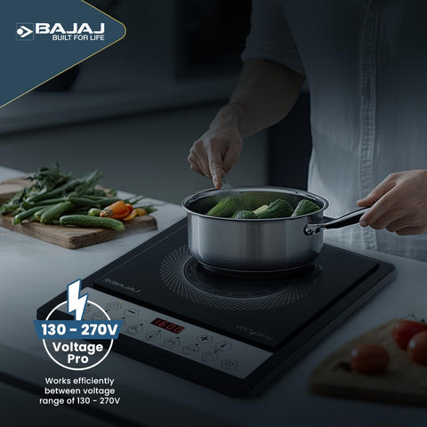 Bajaj ICX 160TS Neo Induction Stove | 1600 Watts | 9 Pre-Set Menus | Digital Display | Keep Warm Function | Variable Time, Power & Temperature Selection | 1 Yr Warranty 【Black】